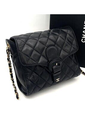 Chanel Quilted Chain Shoulder Bag Lambskin Black CC Logo